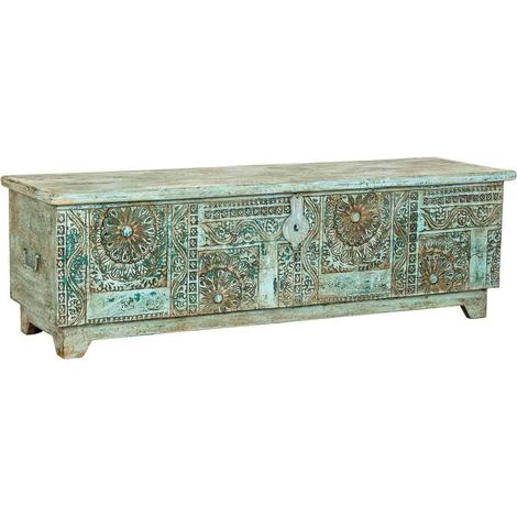 Baúl de madera artesanal azul 150x45x46h cm