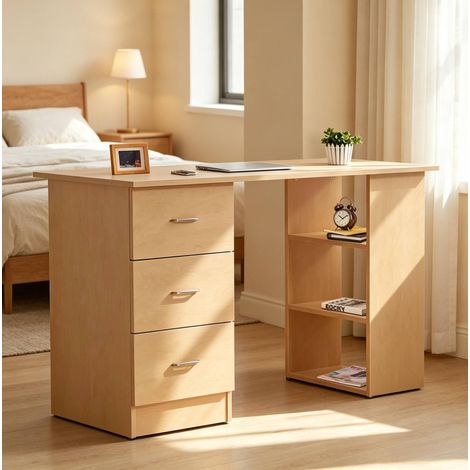Scrivania informatica 120x49x72 cm in MDF legno chiaro con vani contenitore – MEUBLIV (1/5)