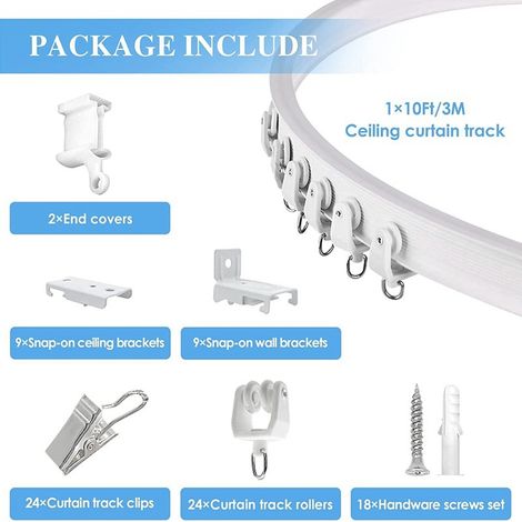3-meter PVC curved curtain track set, including accessories, U-shaped and L-shaped flexible tracks. (1/5)