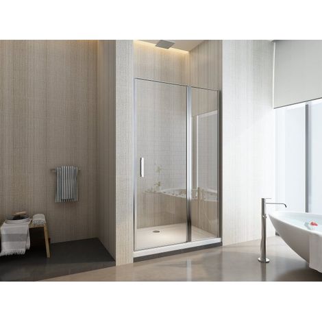 Porta doccia battente con fisso cristallo 6mm trasparente anticalcare h.190cm Sicena Fristion Trasparente 6mm,100 cm