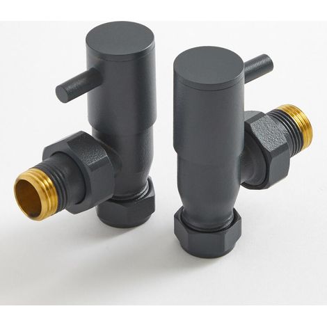 Hudson Reed – Paire de robinets thermostatiques d'angle 15mm – Laiton massif – Finition anthracite – Pour radiateurs et sèche-serviettes (1/4)