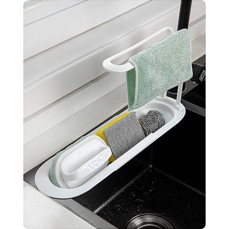 Rack De Rangement Pour Évier - Support Rétractable Avec Filtre De Drainage - Pour Légumes Et Vaisselle - Fixation Murale - 1 Pièce (1/5)