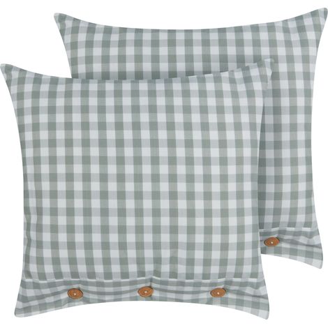 Conjunto de 2 cojines decorativos modernos cuadrado botones estampado a cuadros verde y blanco 45 x 45 cm Talya (1/5)