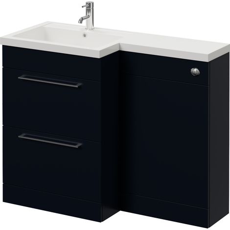 Napoli 460 Deep Blue 1100mm 2 Drawer Vanity Unit Toilet Suite with Left Hand Square Lucia Basin - 1100mm - Chrome 320mm HandleWithout Kingston Toilet Pan