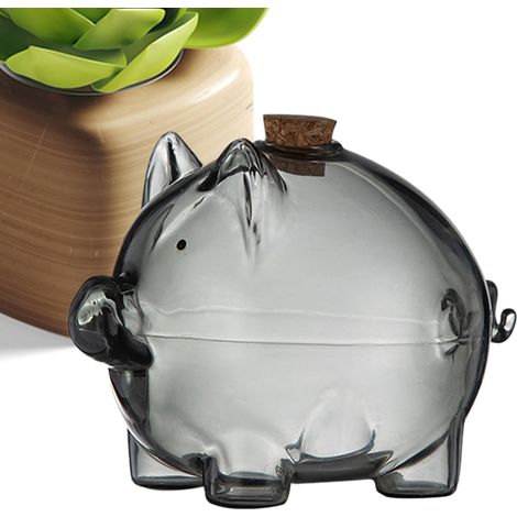 Coin Bank Glass, Portable Savings Bank, 2.36x1.77 Inches, Swine Shape Decorative Jar, Money Storage, Cute Piggy Design for Dressing Table and Bookshelf Display, Transparent (1/5)