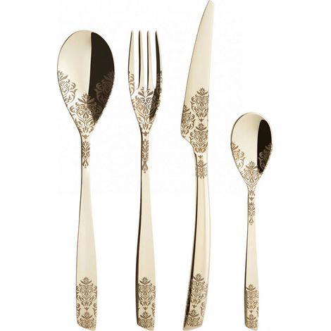 24 piezas cubiertas colocadas en estuche de madera de champán PVD pulido Riviera Dévoré Champagne Bugatti
