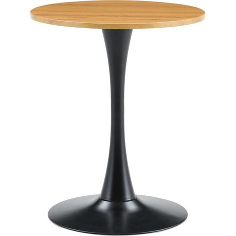 Mesa redonda de 60 cm MDF con efecto veta de madera y base negra (1/5)