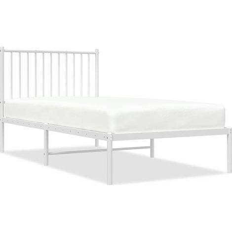 Lit adulte pour 1 personnes métal avec tête de lit, Structure de lit, Assemblage Facile, blanc 90x190 cm OIB1559E (1/5)