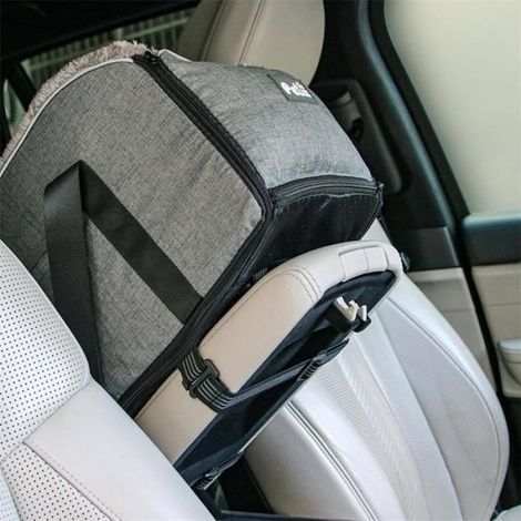 Siège D'auto pour Chien, Siège D'appoint pour Console de Voiture pour Animal de Compagnie avec Bretelles Réglables, Gris (1/4)