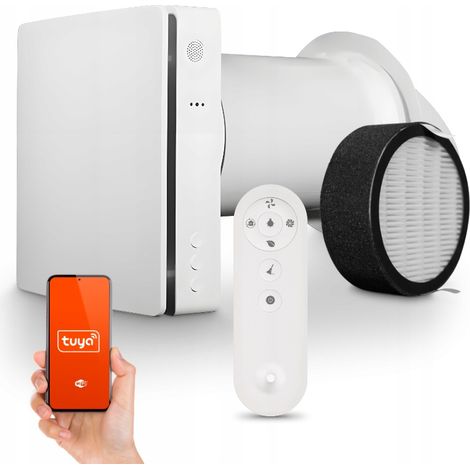Récupérateur de chaleur mural WiFi – 97% efficacité – Filtre F7 – Débit 60 m³/h – Télécommande et application Tuya – Ventilateur 3 vitesses