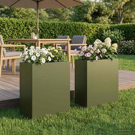 vidaXL Macetero de Jardín 2 uds. Verde oliva 40 x 20 x 50 cm (1/5)