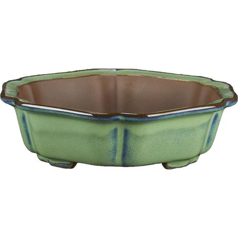 Vaso per bonsai esagonale in gres smaltato verde 15,5x15,5x4 cm - ZX66G