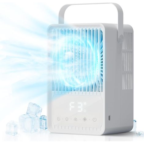 Rafraîchisseur d'Air Portable USB, Ventilateur Brumisateur Évaporatif avec 3 Vitesses, 2 Modes de Brume, Minuterie 1-8 h et Lumière LED 7 Couleurs pour Bureau Chambre Camping (1/5)