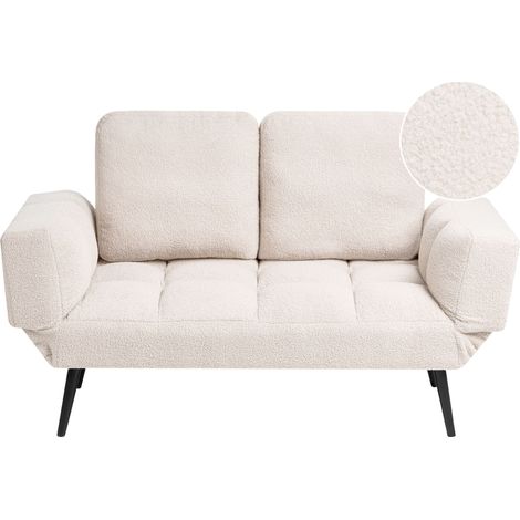 Sofa Bed Off-White Boucle Loveseat Adjustable Armrests Minimalist BREKKE