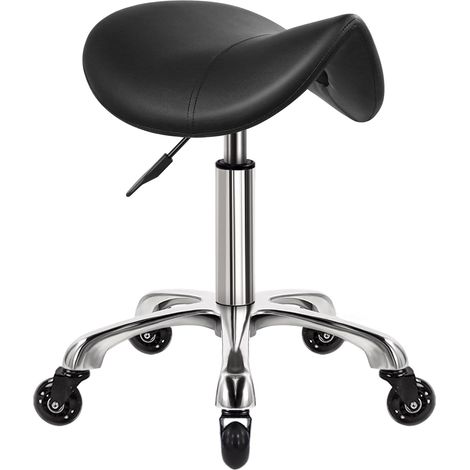 Tabouret à roulettes avec roulettes hydrauliques pivotantes réglables - Tabouret Ergonomique en Cuir épais pour Cuisine, Dessin, Laboratoire, Bureau, Salon - Noir (1/5)