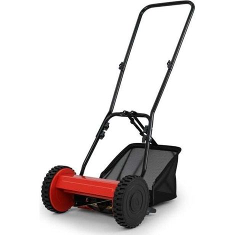 Tondeuse cylindrique manuelle rouge avec largeur de coupe 30 cm et bac à herbe 18,5 L, hauteur réglable pour jardin, cour et parc (1/5)