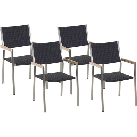 Set of 4 Garden Chairs GROSSETO PE Rattan Black (1/5)