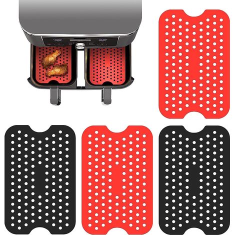 4 Pièces Tapis Friteuse, Tapis Friteuse Air Panier Friteuse d'air Tapis, Tapis Friteuse Air Silicone, Coussin Friteuse Air Silicone Carré-Accessoire Friteuse Air, Réutilisable, sans BPA (1/4)