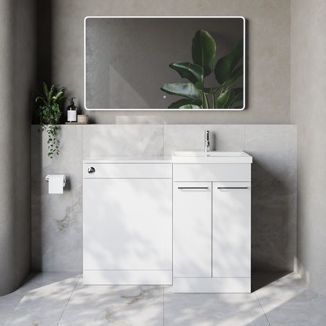 Napoli 390 Cento Gloss White 1100mm 2 Door Vanity Unit Toilet Suite with Glide Basin - 1100mm - Chrome 160mm HandleWithout Kingston Toilet Pan