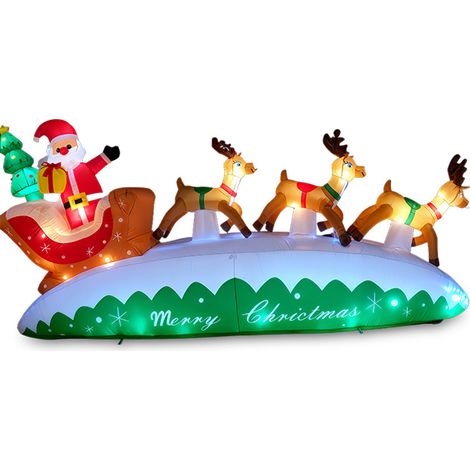 Décoration de Noël gonflable 3 m, Père Noël sur traîneau avec 3 rennes et éclairage LED pour jardin (1/5)
