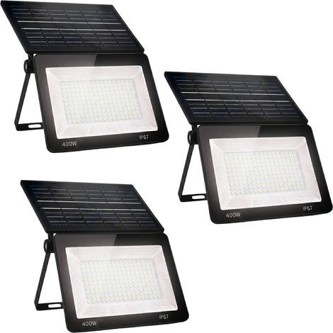 3x Faro Led 400w Solare Faretto Esterno 170 Led Slim Pieghevole Crepuscolare