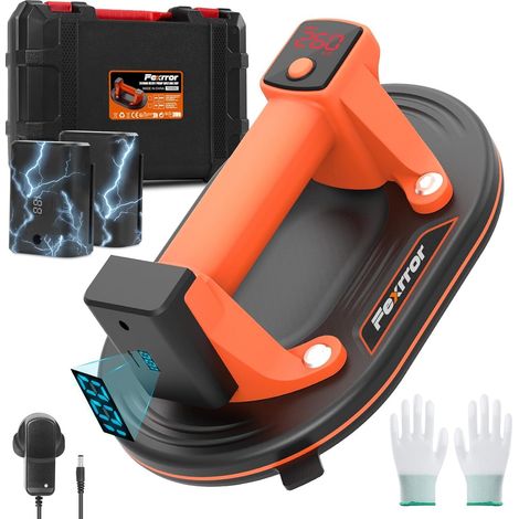 Ventouse Électrique, Ventouse à Batterie Longueur 24,5 cm avec 2 3000 mAh Batteries, Chargeur, Écran LCD, Ventouse Sous Vide pour Carrelage, Fenêtres, Verre, Marbre