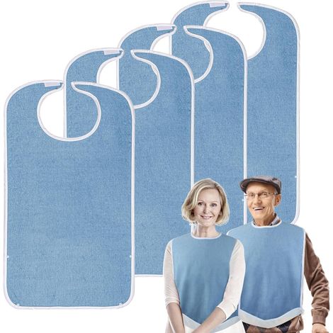 Bavoir Adulte - Lot de 4 - Tissu Éponge - Imperméable - Protection Repas et Soins - Taille Unique (1/5)