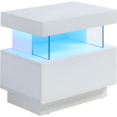 Lot de 2 tables de chevet 1 tiroir et 1 niche - Avec LEDs - MDF - Blanc laqué - FABIO II (1/4)