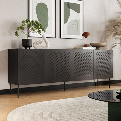 Credenza Carema, Sideboard 2 Regale, 4 Türen, 6 Fächer, 200,5x42x75h cm Schwarz (1/4)