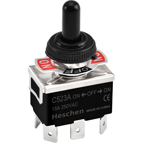 Interrupteur à bascule en métal, C523A, DPDT, maintenu, Marche/Arrêt/Marche, 3 positions, 15A 250VAC, terminal à 6 languettes, avec capuchon étanche (1/5)