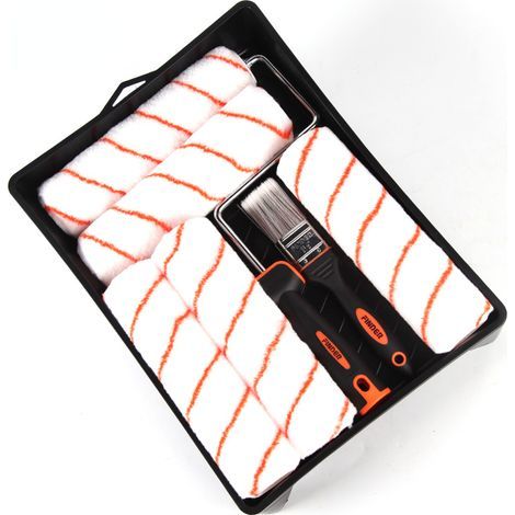 Lot de 5 rouleaux de peinture professionnels 22,9 cm – 100 % polyester – Cadre de rouleau avec poignée TPR – Pinceau 3,8 cm – Plateau en ABS (1/5)