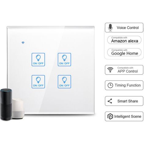 Smart WiFi Touch Lighting Switch, Voice Control, App Control, 4 Gang (1/4)
