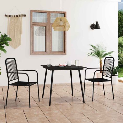 vidaXL Set de comedor de jardín 3 pzas cuerda de algodón y acero negro (1/5)