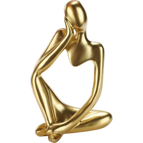 Statue de Pensée - Sculpture Humaine Abstraite Résine Noir/Doré Finition Haute Température (5.1x3.2 & 5.1x2.4 Inch) Décoration Contemporaine Bureau Salon Moderne Durabilité Tout Climat (1/5)