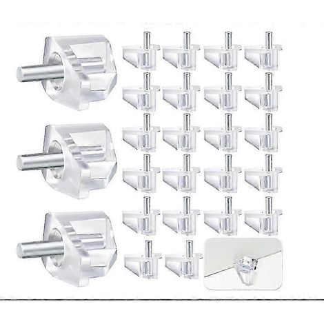 Lot de 40 supports d'étagère transparents de 3 mm, chevilles de support d'étagère en plastique transparent, fixations pour étagères et meubles. (1/4)