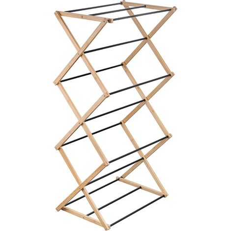 Étendoir Vertical Type Tour Pliable Aeria ZenRack - Acier époxy et Bambou - Séchoir à Linge Design Vertical - 5 m d’Espace d’étendage - 54x36x106 cm - Couleur Noir/Bambou (1/5)
