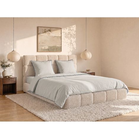 Parure de lit percale de coton 80 fils/cm² - Housse de couette 220 x 240 cm + 2 taies d'oreiller 63 x 63 cm - Beige passepoil noir - AGAMI de PALACIO (1/2)