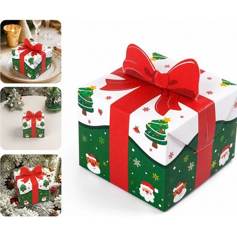 10 Pièces Mini Boîte Cadeau de Noël Pliable Noeud Rouge 6,5 x 6,5 x 5 cm Emballage Fête (1/5)
