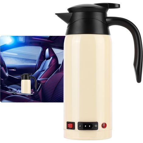 Tragbarer elektrischer Wasserkocher mit 800 ml Fassungsvermögen und Zigarettenanzünder für den Einsatz im Auto, 12 V/24 V (Beige) (1/5)
