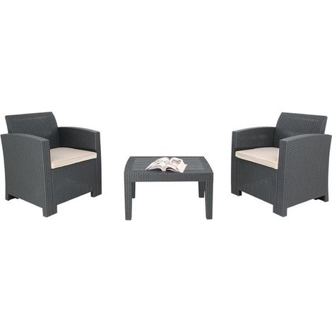 Ensemble Fauteuils et Table en Rotin Gris - Bolero (1/4)