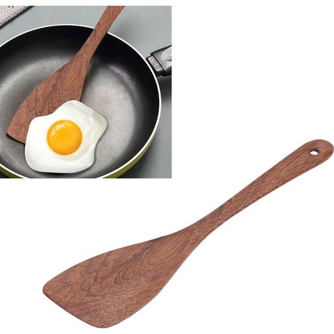 Spatule en Bois Naturel à Long Manche avec Trou Rond, Accessoire de Cuisine Montable au Mur