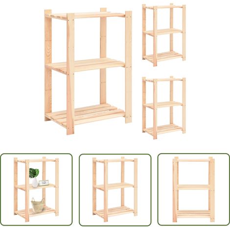 The Living Store Étagères de rangement à 3 niveaux 3 pcs 60x38x90 cm Pin 150 kg - Etagere De Rangement - Étagère Industrielle - Meuble De Rangement - Rangement Maison - Rangement Atelier (1/5)
