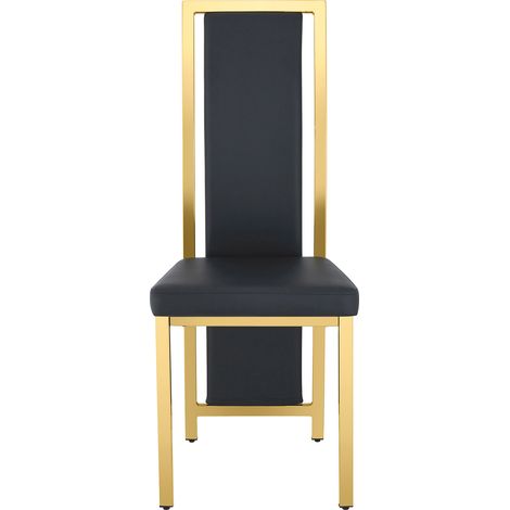 Ensemble table ronde en verre trempé 88 cm avec 2 chaises noires en PU et structure métal doré (1/5)