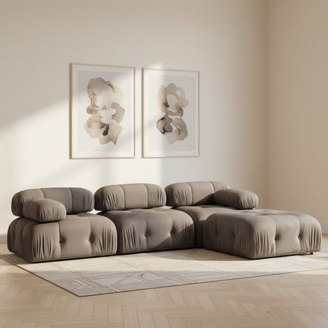 Modulares XXL-Ecksofa Bubble mit Ottomane – Samtgrau