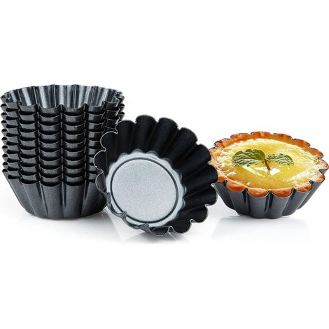 Moules à Tarte aux Oœufs, 12 Pièces Acier Inoxydable Oeuf Tarte Moule, Réutilisables Moules à Tartelettes en Acier au Carbone, Biscuit Moule de Cuisson pour Tartes Puddings Muffins DIY-Fei Yu (1/5)