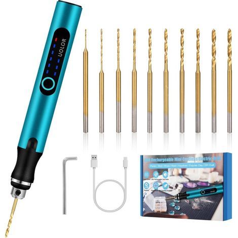 Mini Perceuse Sans Fil à 3 Vitesses, Micro Perceuse Electrique Rechargeable avec 10 Petits Forets, Mini Perceuse pour Résine, Bijoux, Circuit Imprimé, Cuir, Plastique, Pierre,Porte-Clés (1/5)