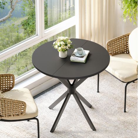 Table ronde en panneaux de particules noir mat et fer, Ø 80 cm, pieds en X et piètement réglable (1/5)