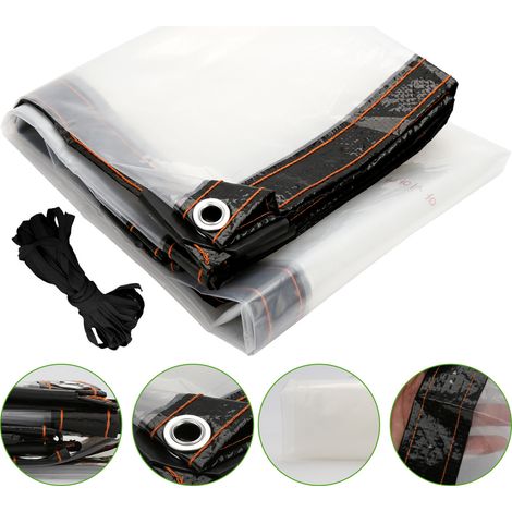 Bâche Transparente imperméable 200 x 500 cm, résistante aux UV, adaptée, Durable Avec Œillets