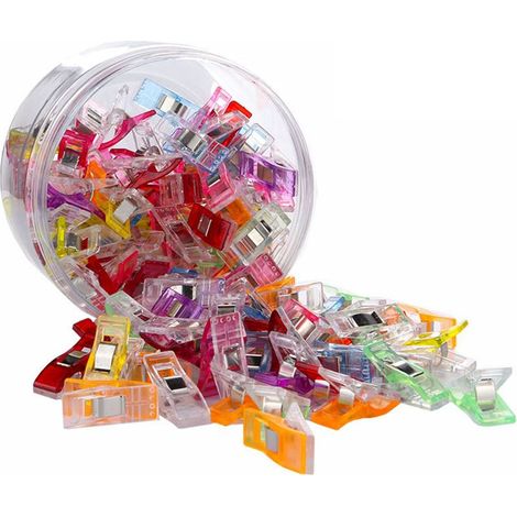 100 Pinces à Coudre Colorées, Grip Fort, Lot Réutilisable de Petites Pinces à Tissu pour Patchwork, Artisanat, Tricot 2.7x1x1.5cm (1/5)