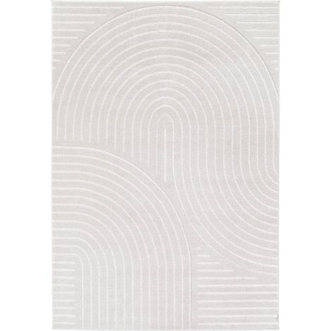 LUNE - Tapis doux à relief abstrait géométrique blanc 160x230